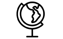 Black and white icon of a globe