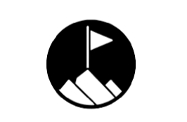 Black and white icon of a flag on a hill