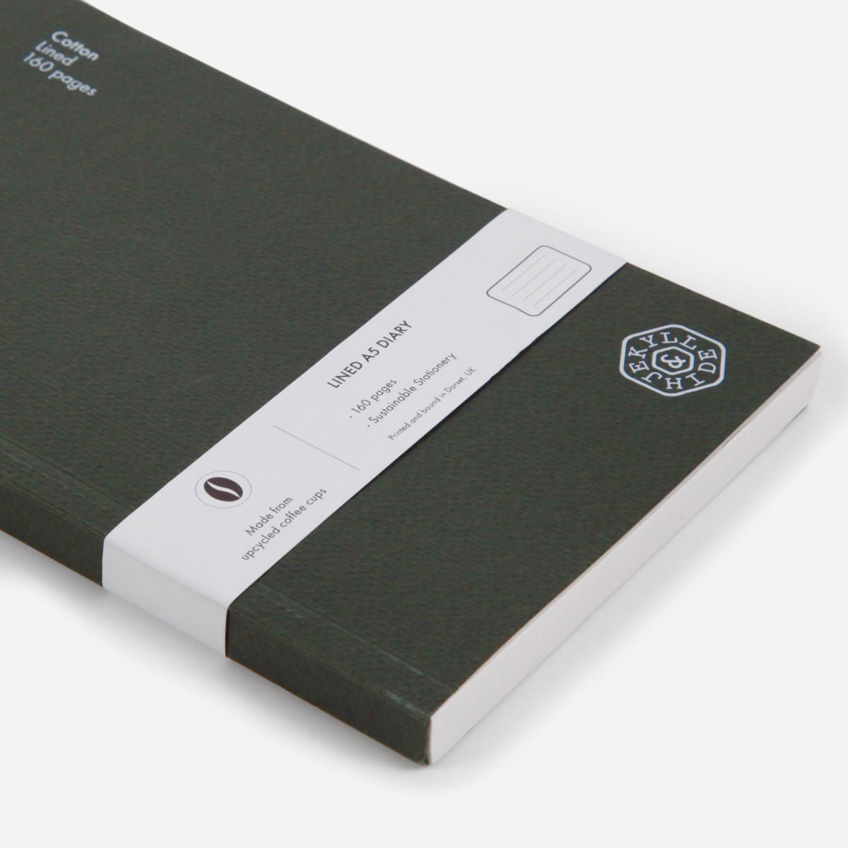 A5 Notebook 160 Pages,A5 Notebooks,Jekyll & Hide,Olive, side view