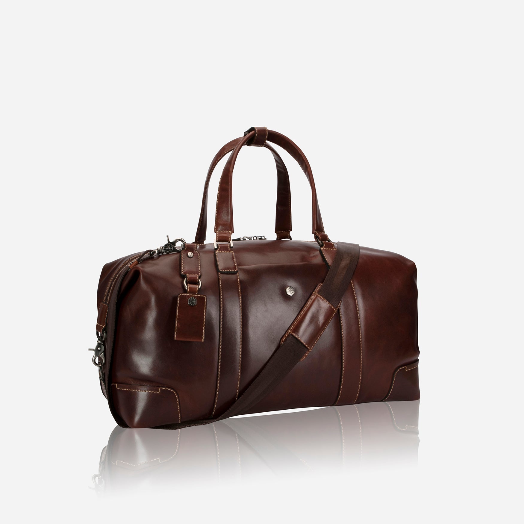 Large 50cm cabin holdall in mocha leather by Jekyll & Hide, side view.