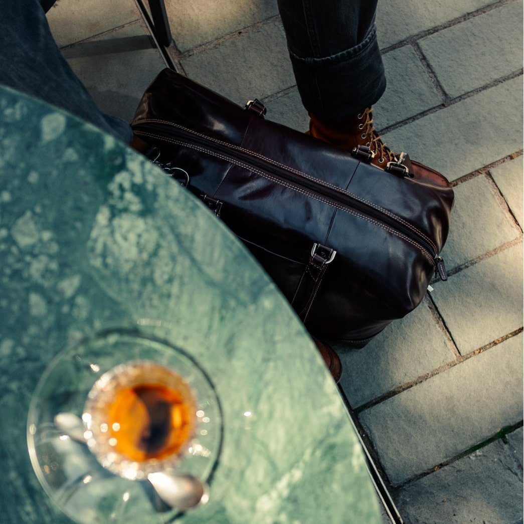 Large 50cm cabin holdall in mocha leather by Jekyll & Hide, top view