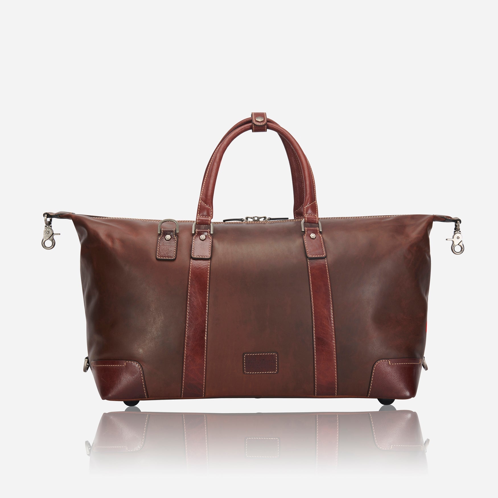 Large 50cm cabin holdall in two tone leather by Jekyll & Hide, back view extended