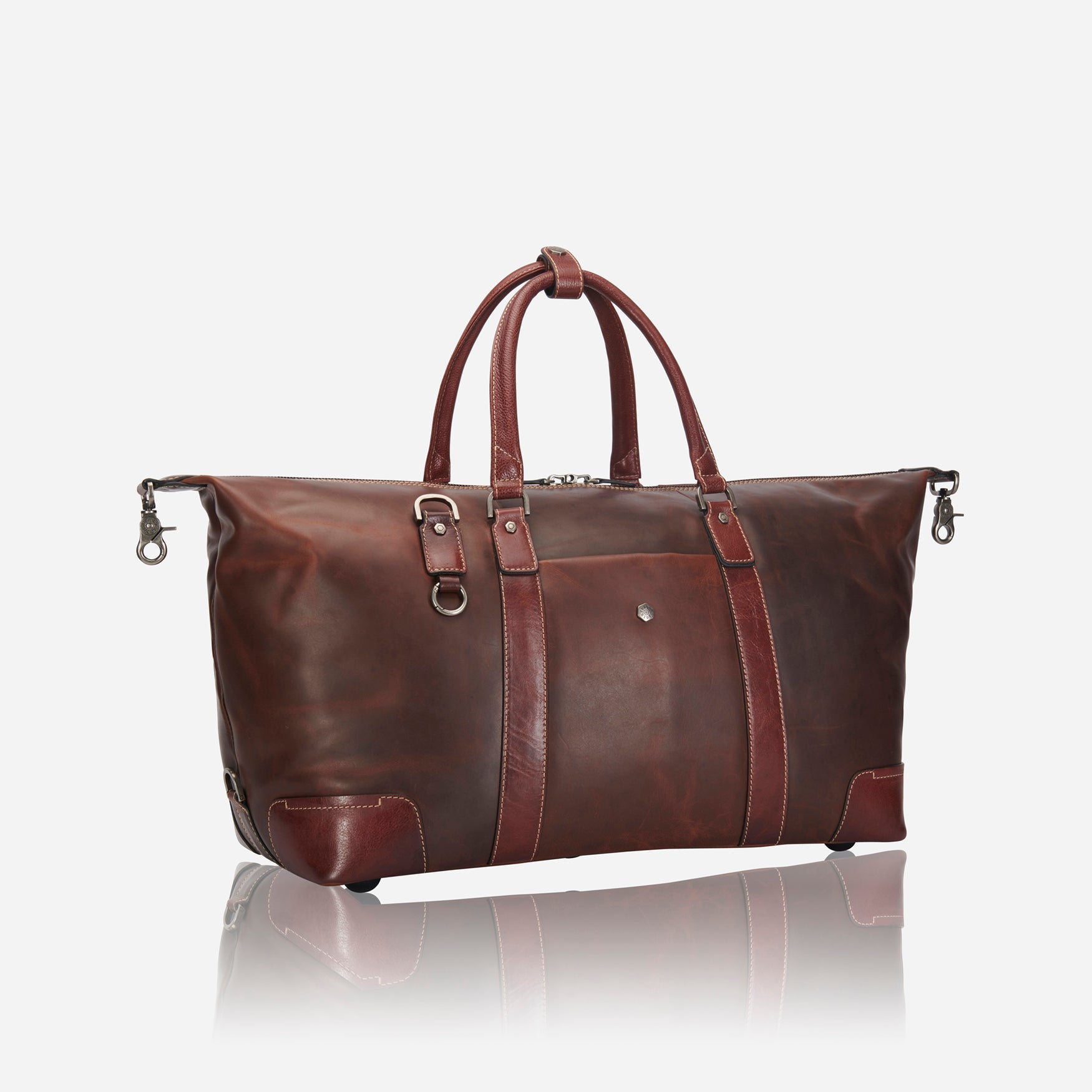 Large 50cm cabin holdall in two tone leather by Jekyll & Hide, side view extended