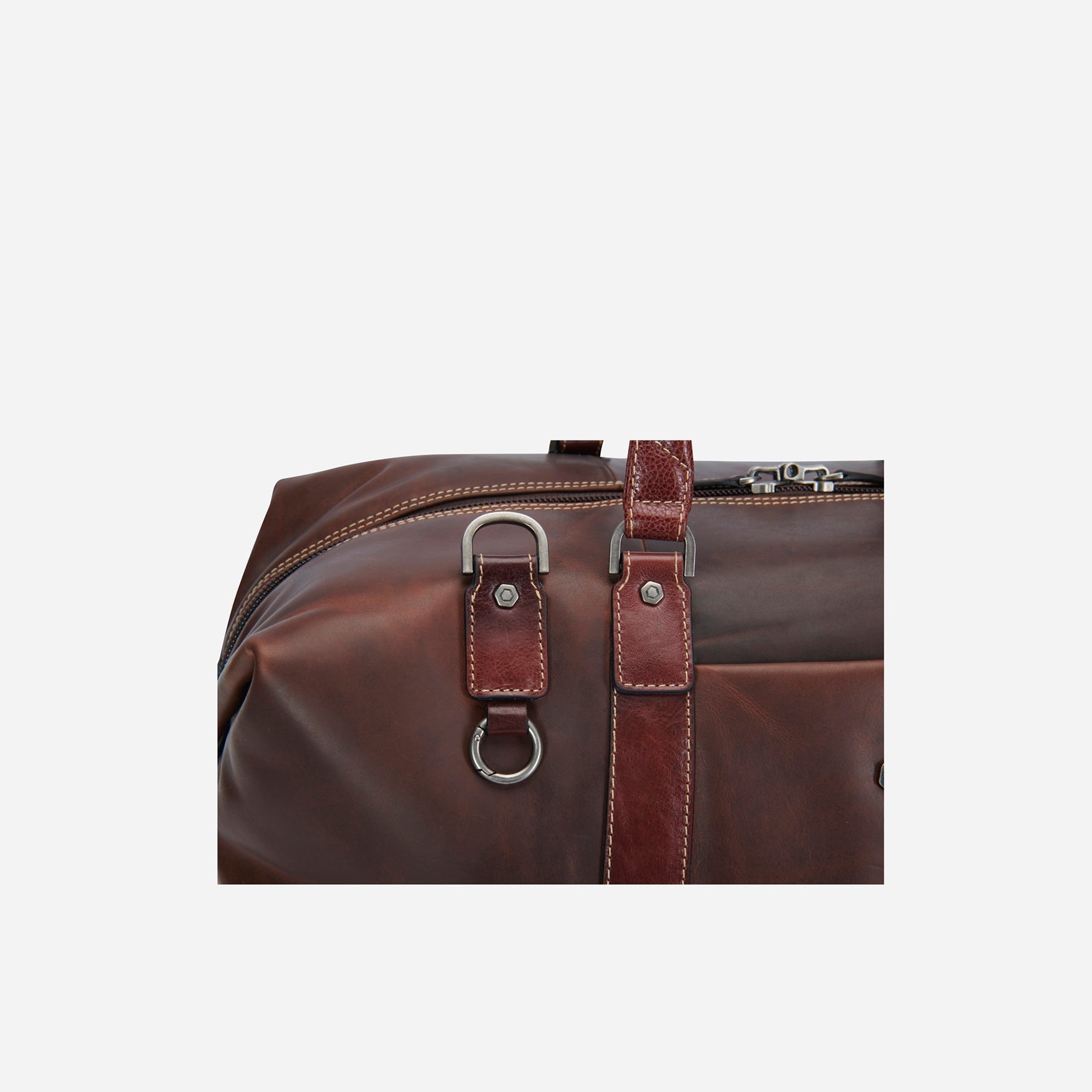 Large 50cm cabin holdall in two tone leather by Jekyll & Hide, close up of details