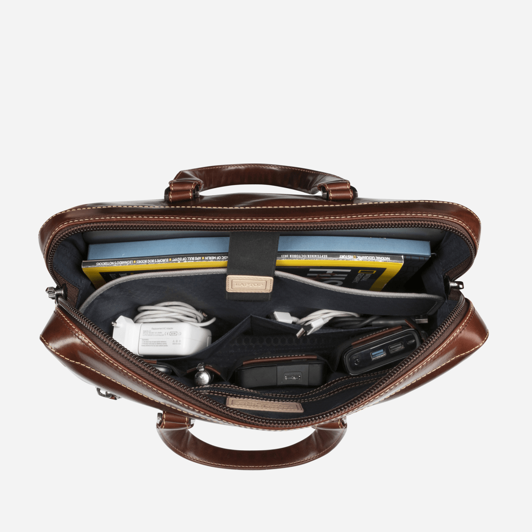 Slim Zip Top Briefcase,Briefcases,Jekyll & Hide,mocha, inside view