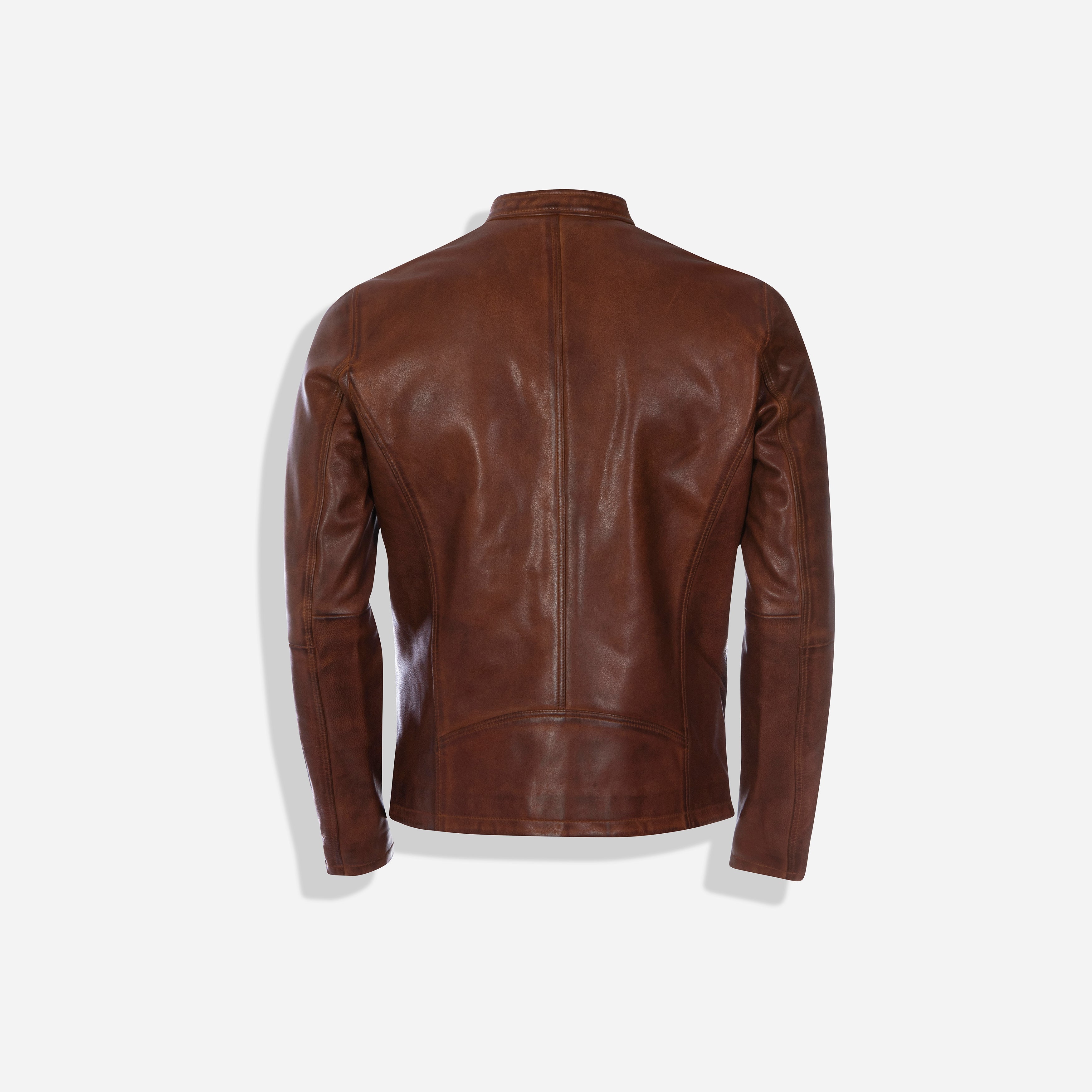 Mandarin Collar Leather Jacket, Cognac