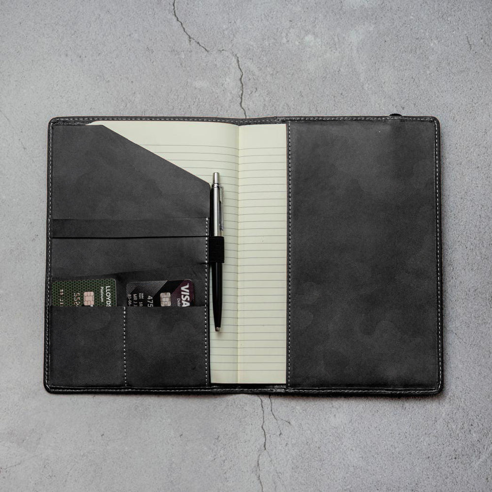 Leather A5 Notebook Cover, Black Camo