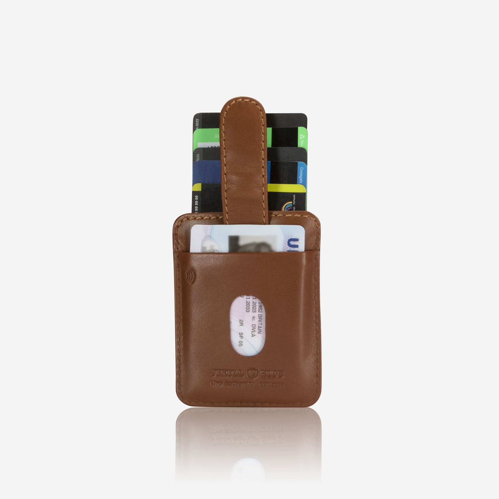 Compact Tab Card Holder, Tan