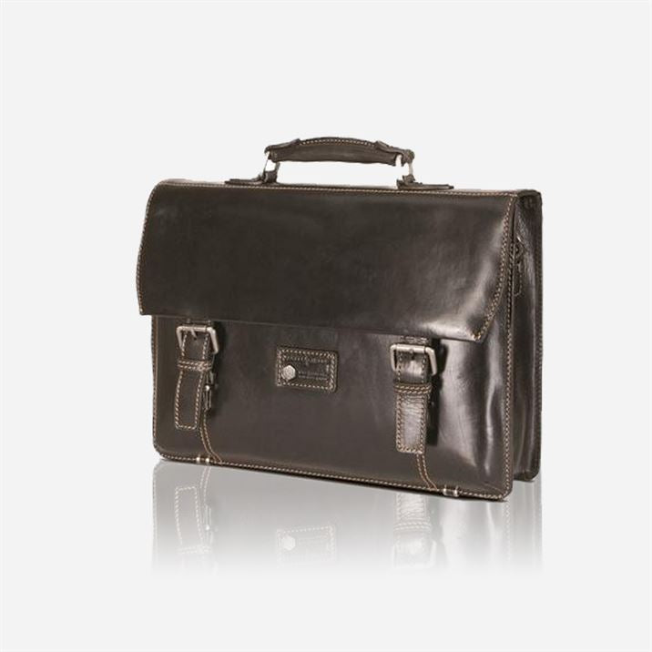 Double Buckle Laptop Briefcase, Oxford Black