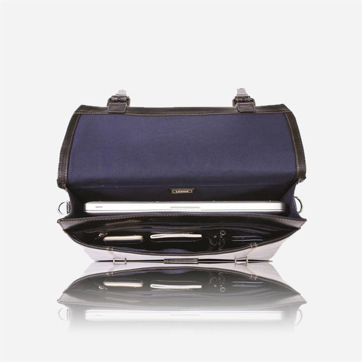 Double Buckle Laptop Briefcase, Oxford Black