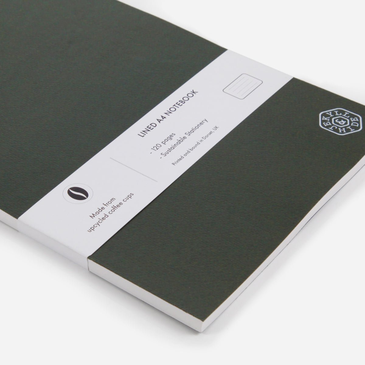 A4 Notebook 120 Pages,A4 Notebooks,Jekyll & Hide,Olive,  side view