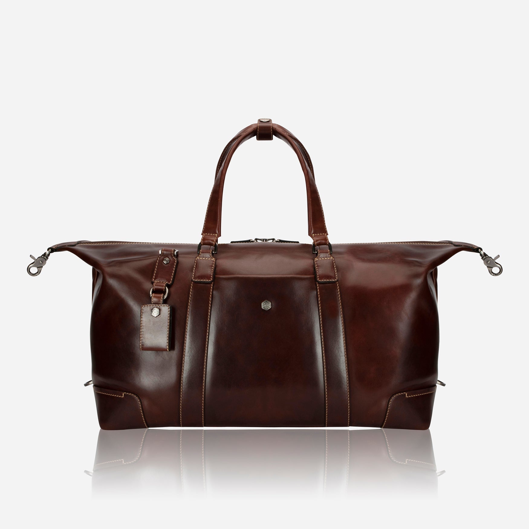 Large 50cm cabin holdall in mocha leather by Jekyll & Hide, front view extended
