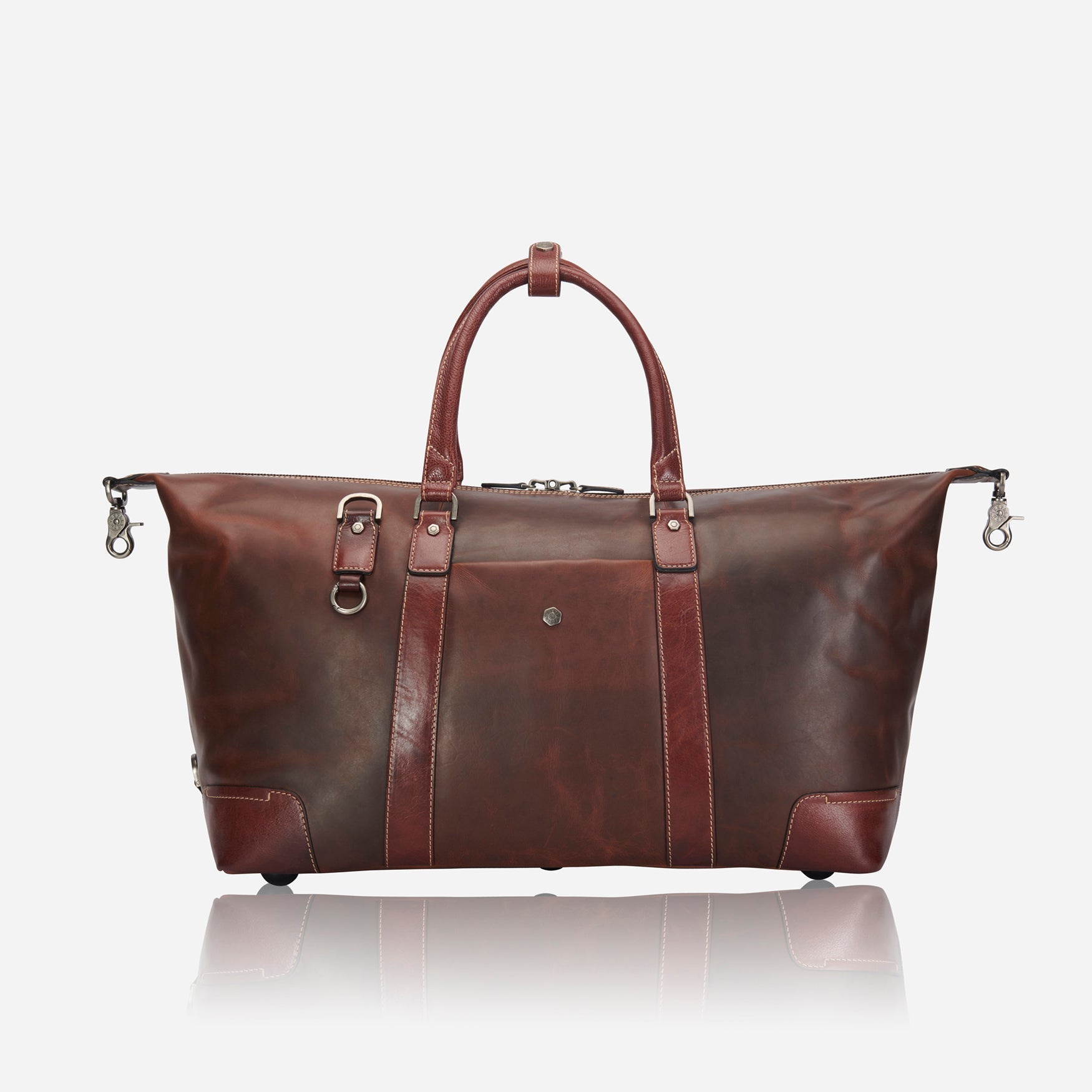 Large 50cm cabin holdall in two tone leather by Jekyll & Hide, front view extended