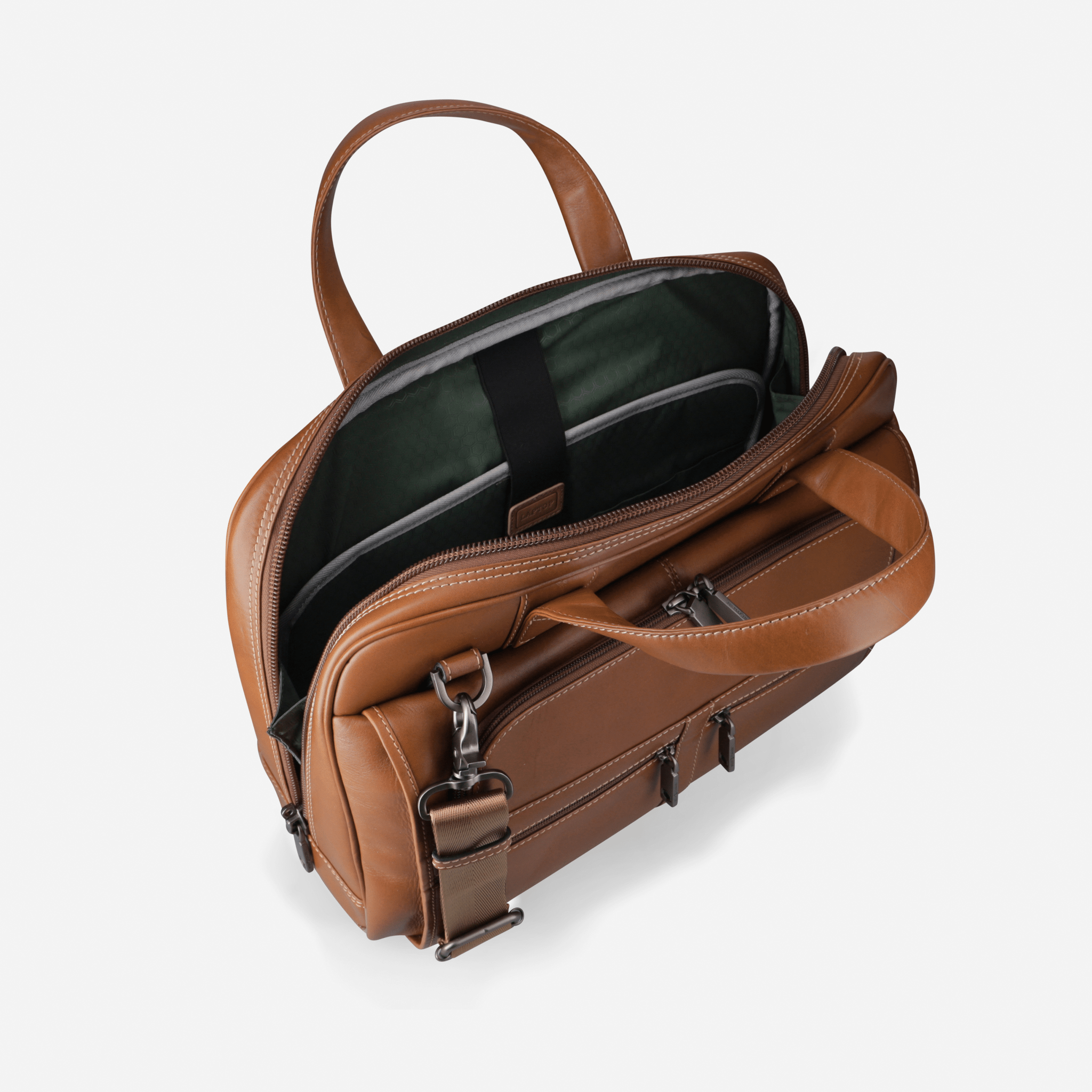 Brown leather briefcase on a white background