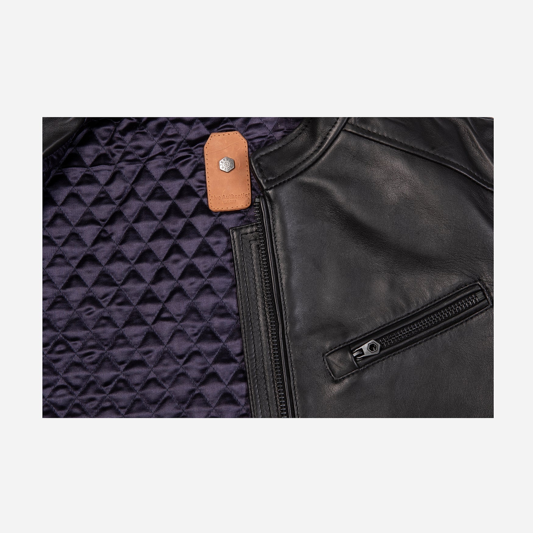 Mandarin Collar Leather Jacket, Black,Jackets,Jekyll & Hide,Black,Large,