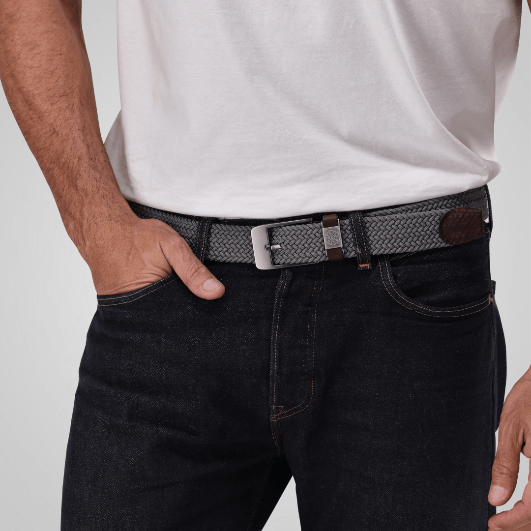 Florida Elasticated Belt in black charcoal - angled view