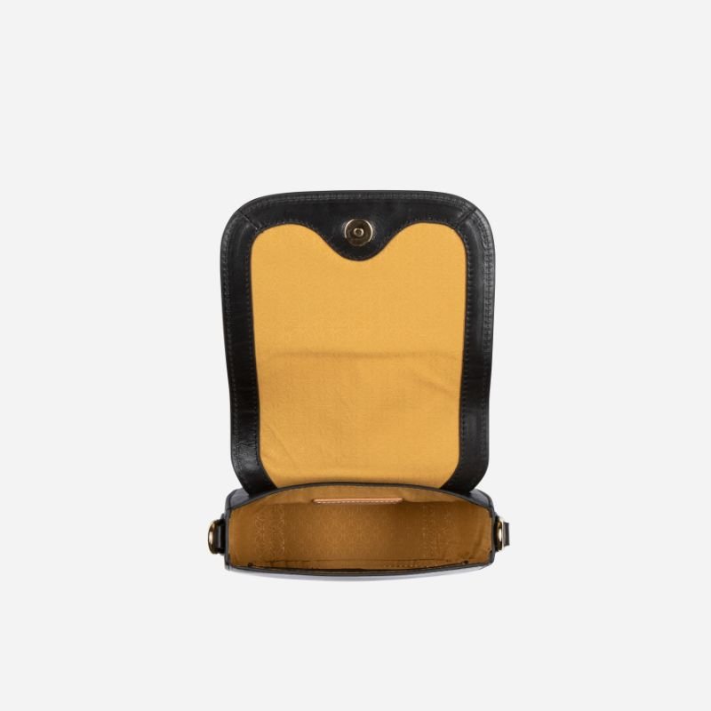 Saddle Bag Small,Handbag,Jekyll & Hide,Black, flap open showing interior