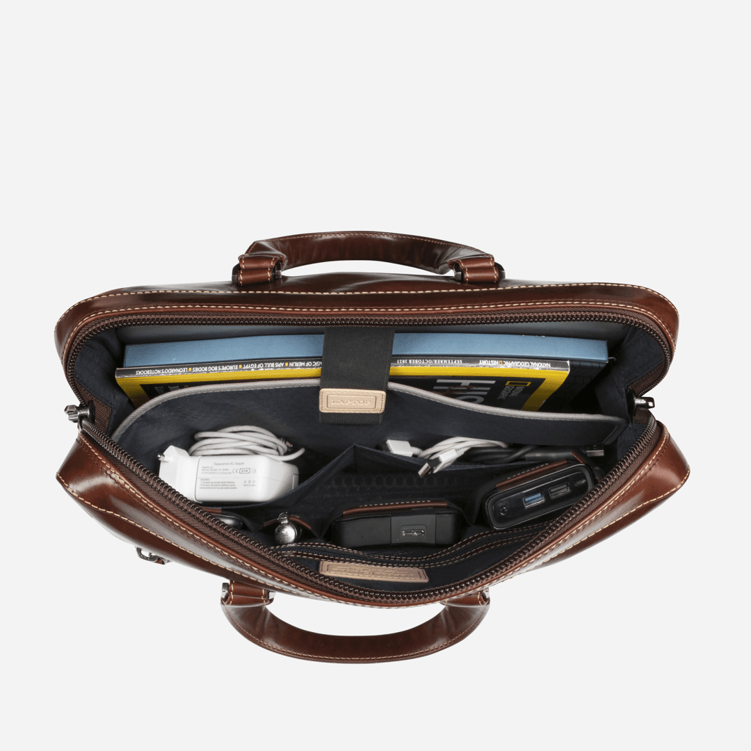 OXFORD Laptop Briefcase in tobacco - flat lay view