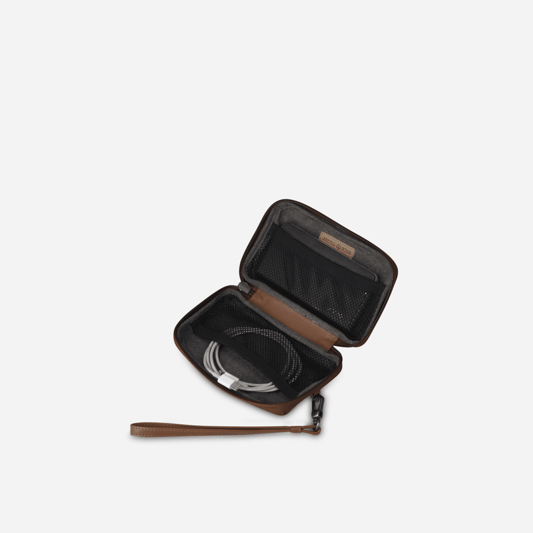Montana Cable Pouch in tan - flat lay view