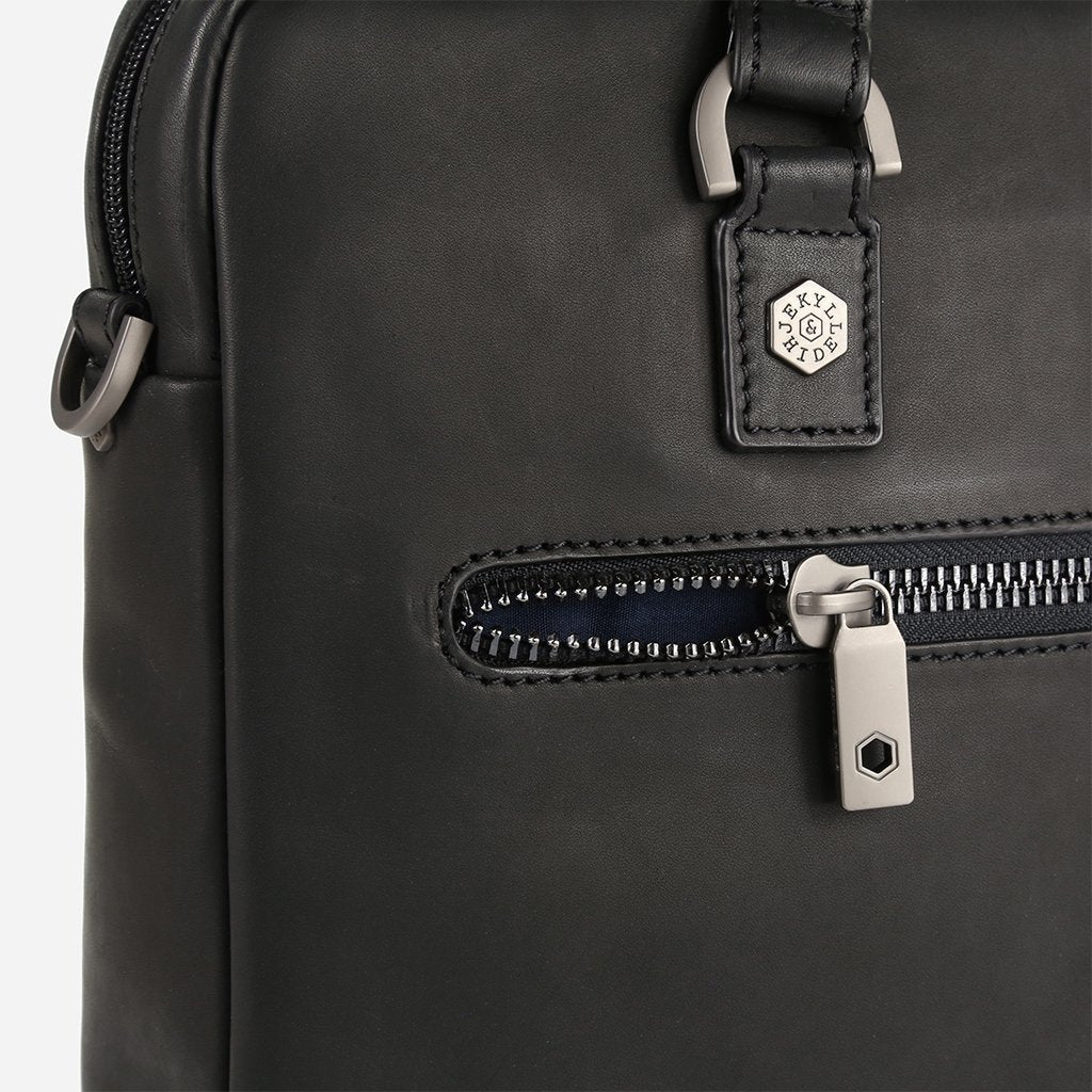 Medium Leather Briefcase, Black - Jekyll and Hide SA