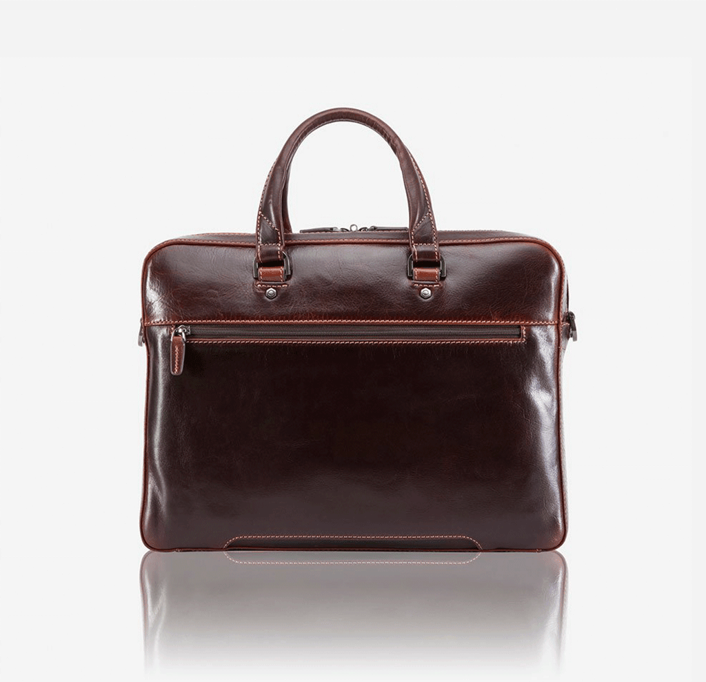 Slim Zip Top Briefcase, Tobacco - Jekyll and Hide UK