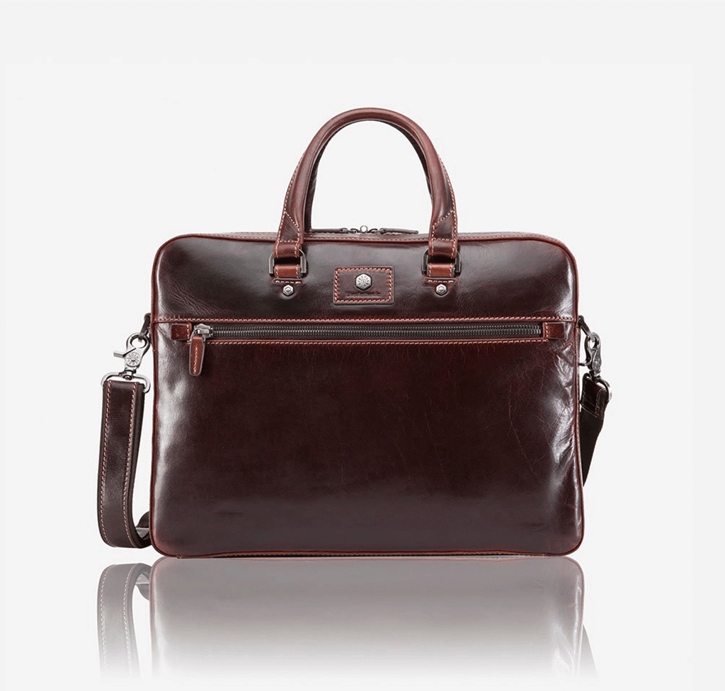 Slim Zip Top Briefcase, Tobacco - Jekyll and Hide UK