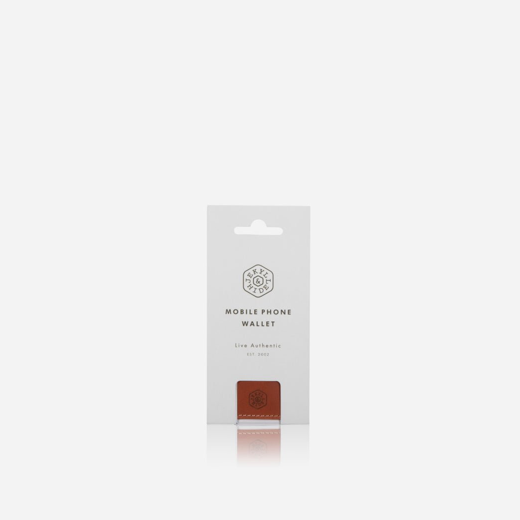 Jekyll and Hide tan mobile phone card holder packaging